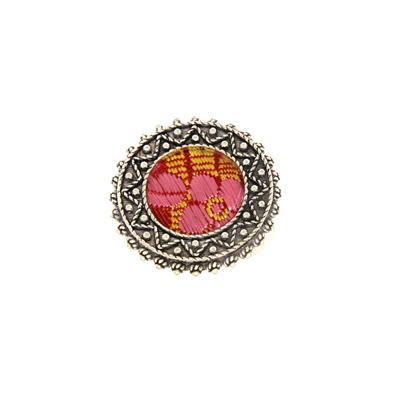 Silver filigree  ring with red brocade