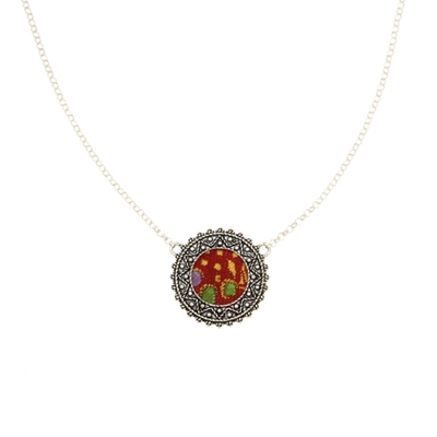 Silver filigree necklace with brocade