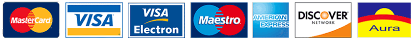 MasterCard, VISA, VISA Electron, Maestro, AMEX, Discover, Carta Aura