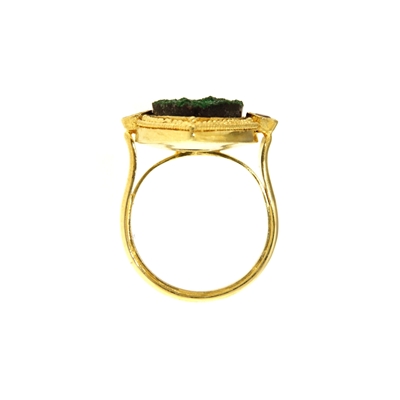 Gold ring with uvarovite and garnets