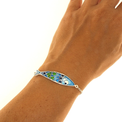 Enamelled Filigree Silver Fish Bracelet