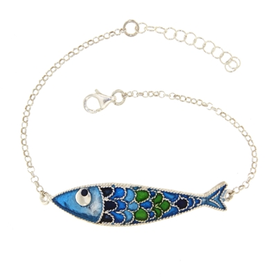 Enamelled Filigree Silver Fish Bracelet