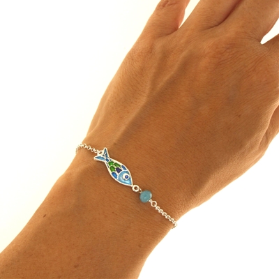 Enamelled Filigree Silver Fish Bracelet