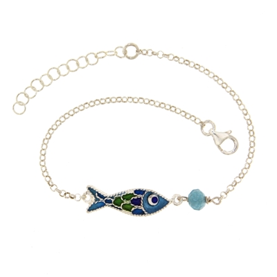 Enamelled Filigree Silver Fish Bracelet