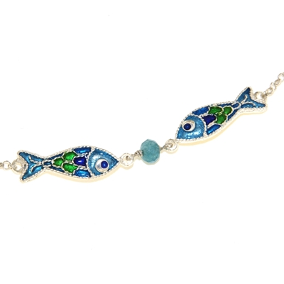 Enamelled Filigree Silver Fish Bracelet