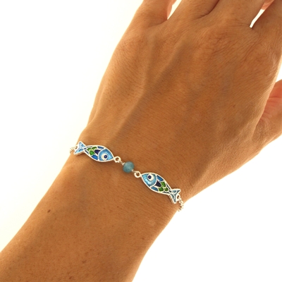 Enamelled Filigree Silver Fish Bracelet