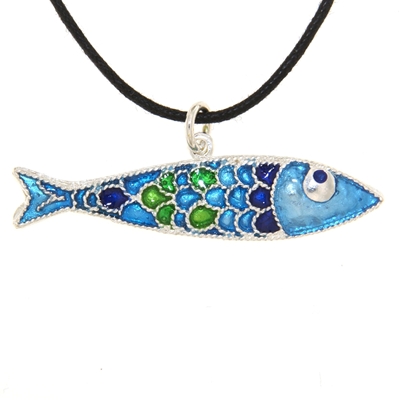 Enamelled Filigree Silver Fish Pendant