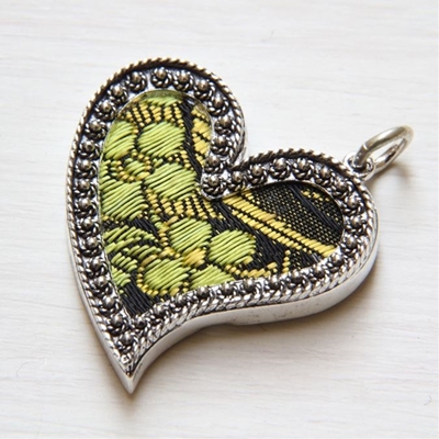 Silver heart pendant with black brocade