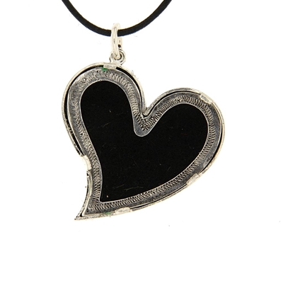 Silver heart pendant with black brocade