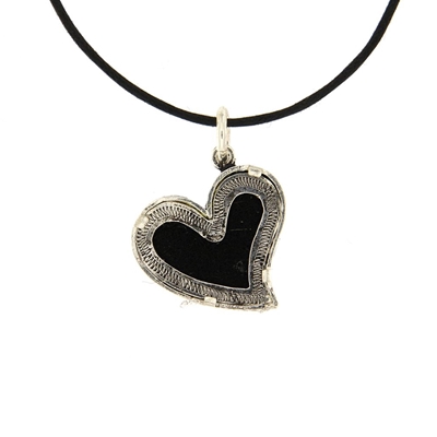 Silver heart pendant with black brocade