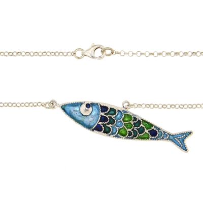 Enamelled Filigree Silver Fish Necklace