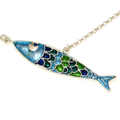 Enamelled Filigree Silver Fish Necklace