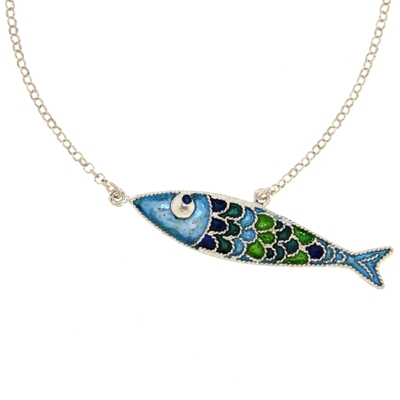 Collana in argento con pesce di filigrana smaltato