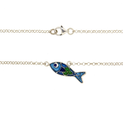 Enamelled Filigree Silver Fish Necklace