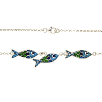 Enamelled Filigree Silver Fish Necklace