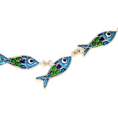 Enamelled Filigree Silver Fish Necklace