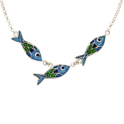 Enamelled Filigree Silver Fish Necklace