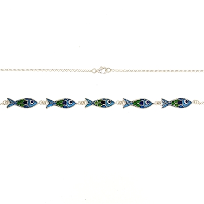 Enamelled Filigree Silver Fish Necklace