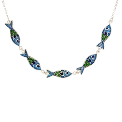 Enamelled Filigree Silver Fish Necklace