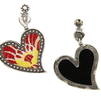 Silver hearts earrings with white brocade