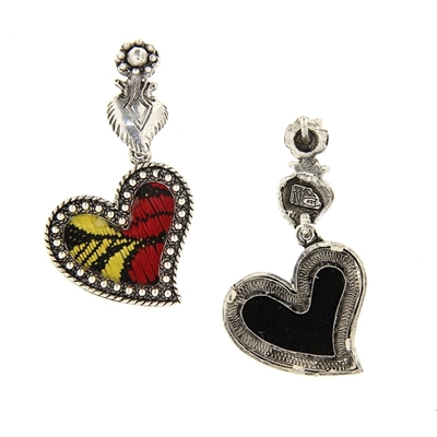 Silver hearts earrings with black brocade