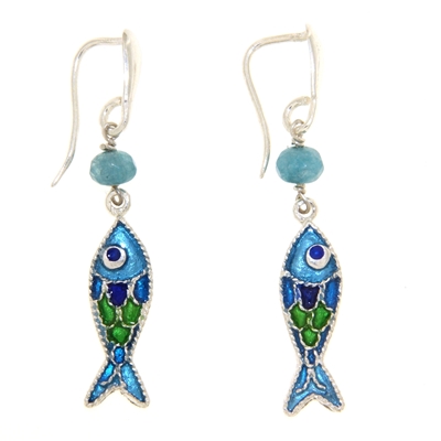 Enamelled Filigree Silver Fish Earrings