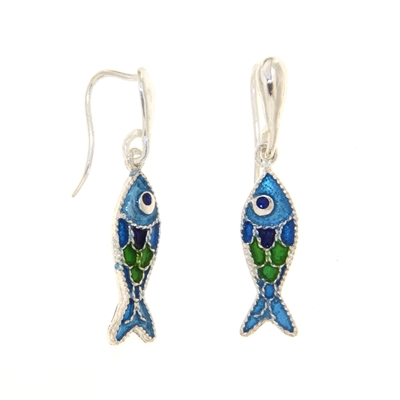 Enamelled Filigree Silver Fish Earrings