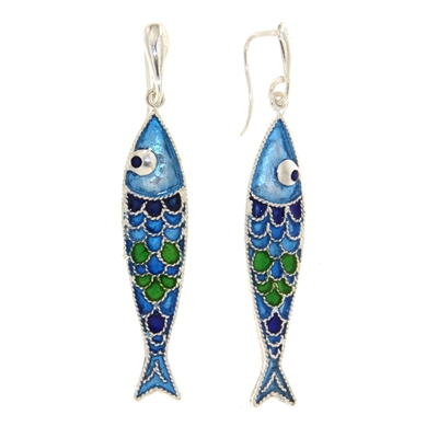 Enamelled Filigree Silver Fish Earrings