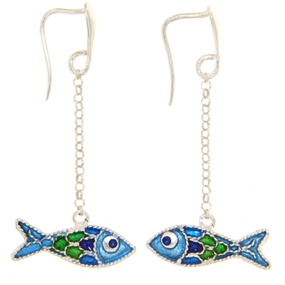 Enamelled Filigree Silver Fish Earrings